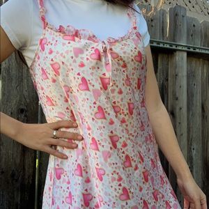 Adorable vintage hearts printed silk slip dress